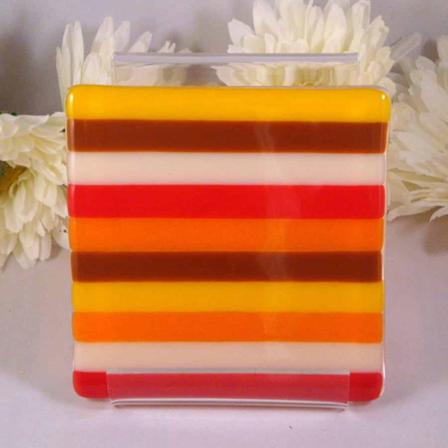 Red Striped Glass Coaster
