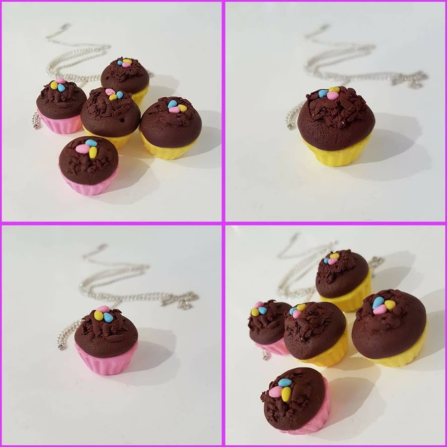 Retro chocolate Mini Eggs nest cupcake necklace Quirky, unique, fun, Easter