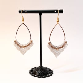 Earrings Macrame Tear Shaped - White & Gold FREE UK P&P