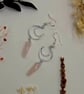 Silver Wire Crescent Moon and Rose Quartz Dangle Earrings, Sterling Silver Hooks - Image 4