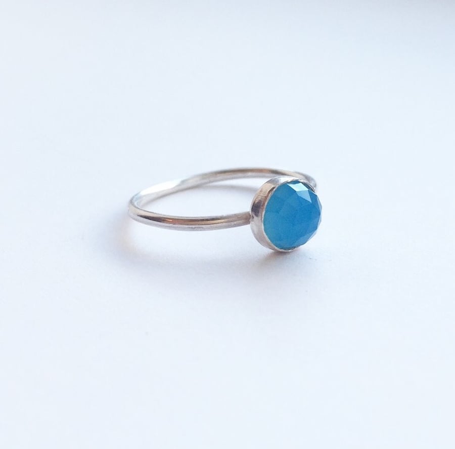 Silver Blue Chalcedony Ring
