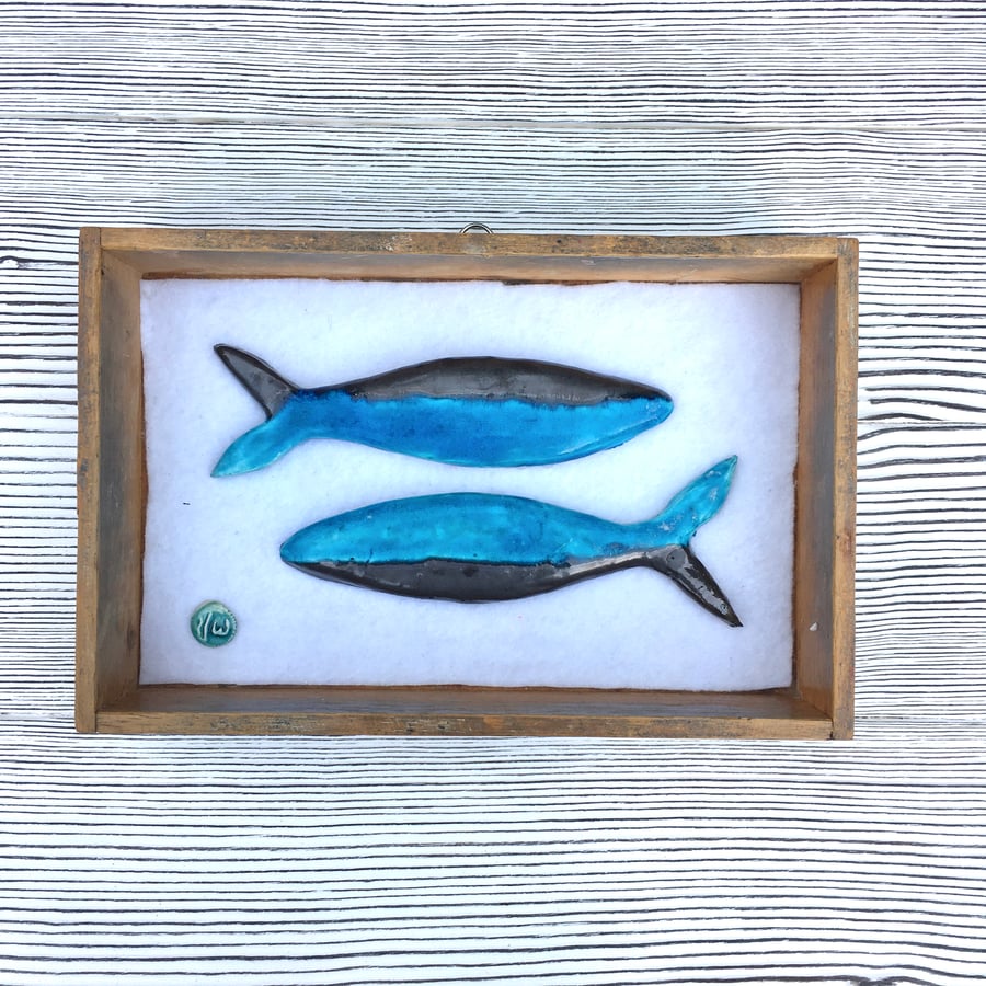 Sardine Ceramic Art - Framed in vintage Haberdashery box