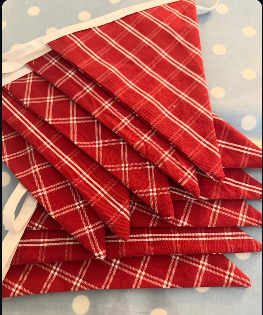 Christmas Gingham Fabric Bunting, Banner, 