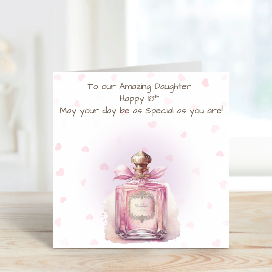 Personalised Birthday Card, Pink Perfume, Floral, Daughter 18th Birthday 