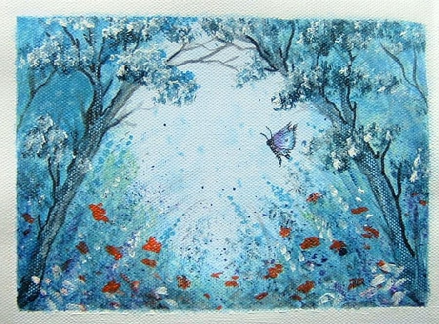 SALE ITEM acrylic woodland original art painting ( ref F 526)
