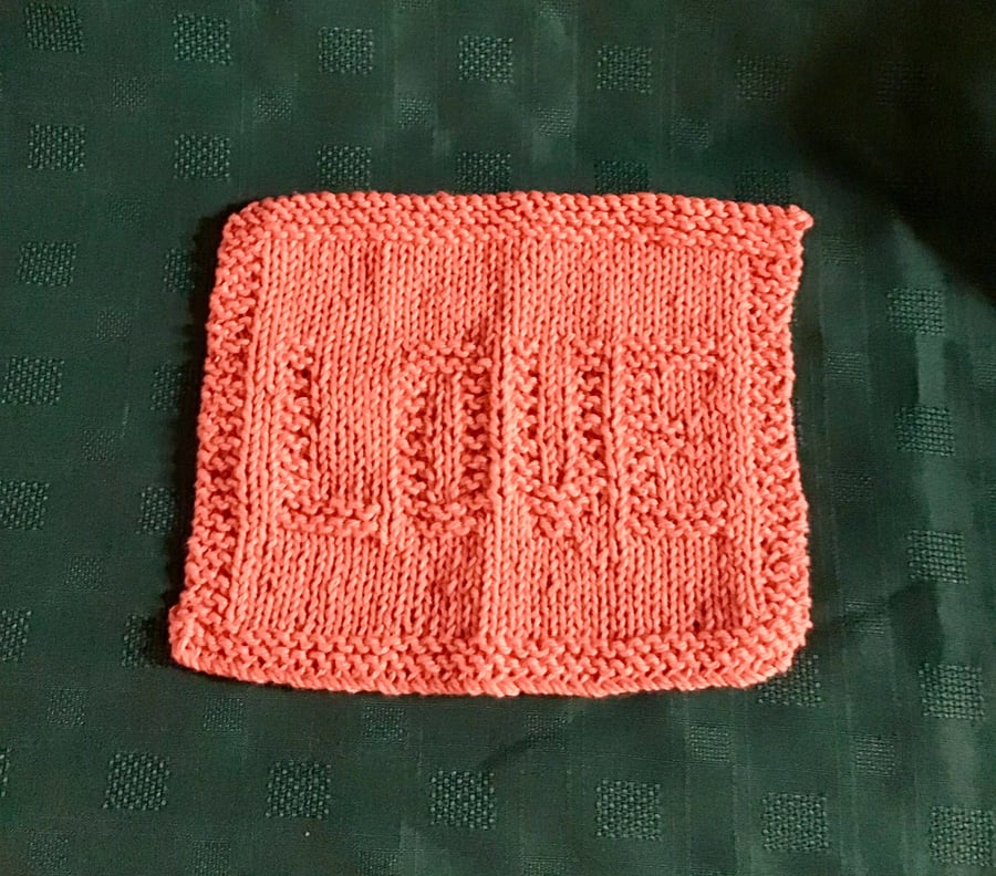 Wash cloth or dishcloth Apricot  100% cotton Hand Knit