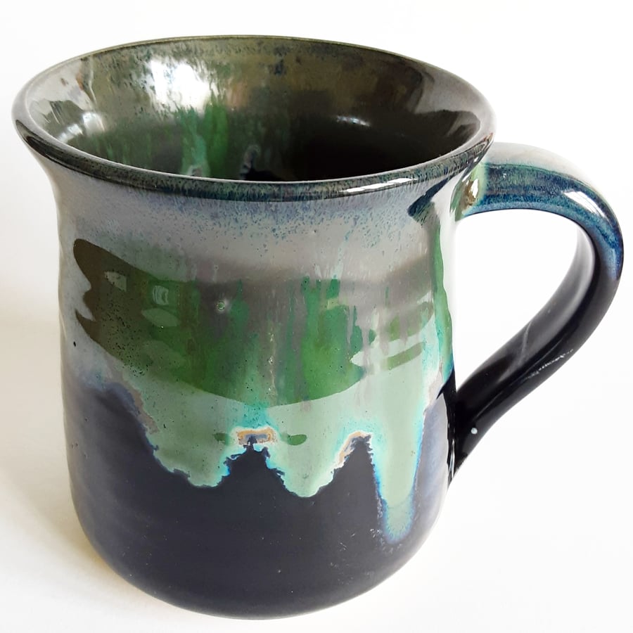 Green and Dark Blue Mug -Hand Thrown Stoneware Ceramic Mug