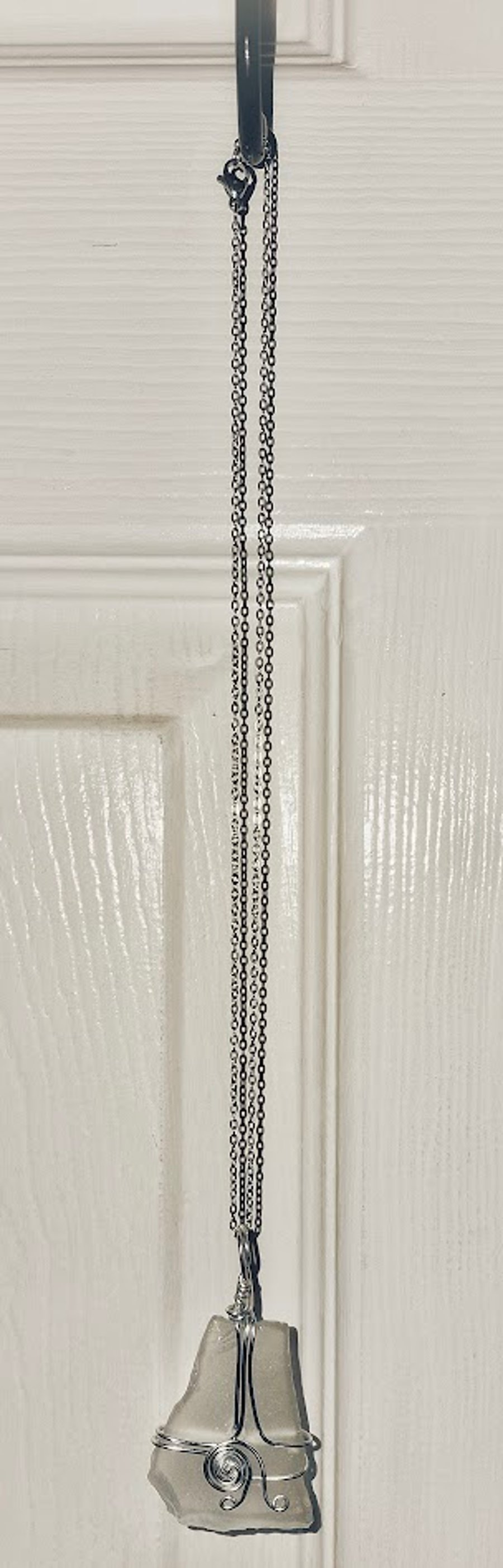 Handmade Frosted Glass Necklace - White Frosted Glass Pendant - Hand Wrapped