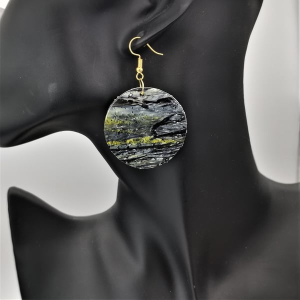  Large Round, Crackle Effect, Handmade Dangle Earrings