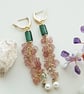 Dangle earrings with green and rose quartz beads, handmade drop earrings - Image 4