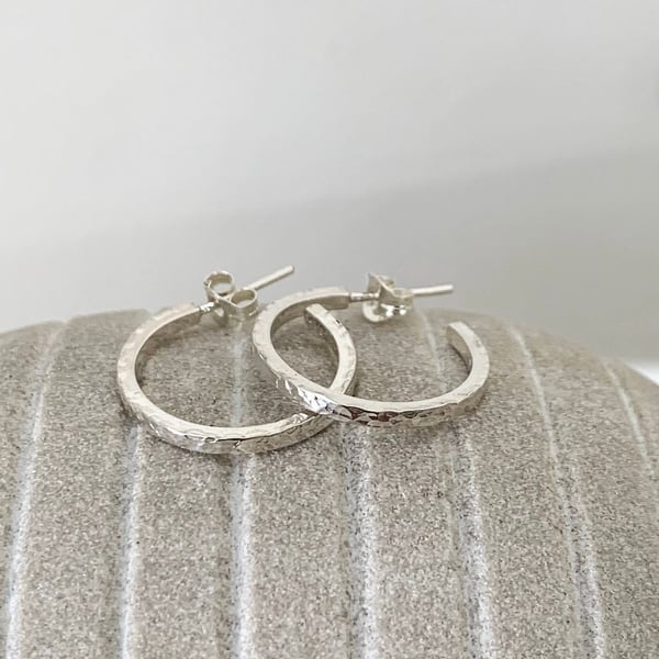 Silver Small Hoop Earrings - Sterling Silver Hammered Open Hoops - Delicate Spar