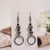 Gun Metal and Black Bead and Hoop Earrings