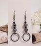 Gun Metal and Black Bead and Hoop Earrings