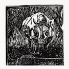 Handcrafted Lino Print of a Rhino Emerging from the Forest 