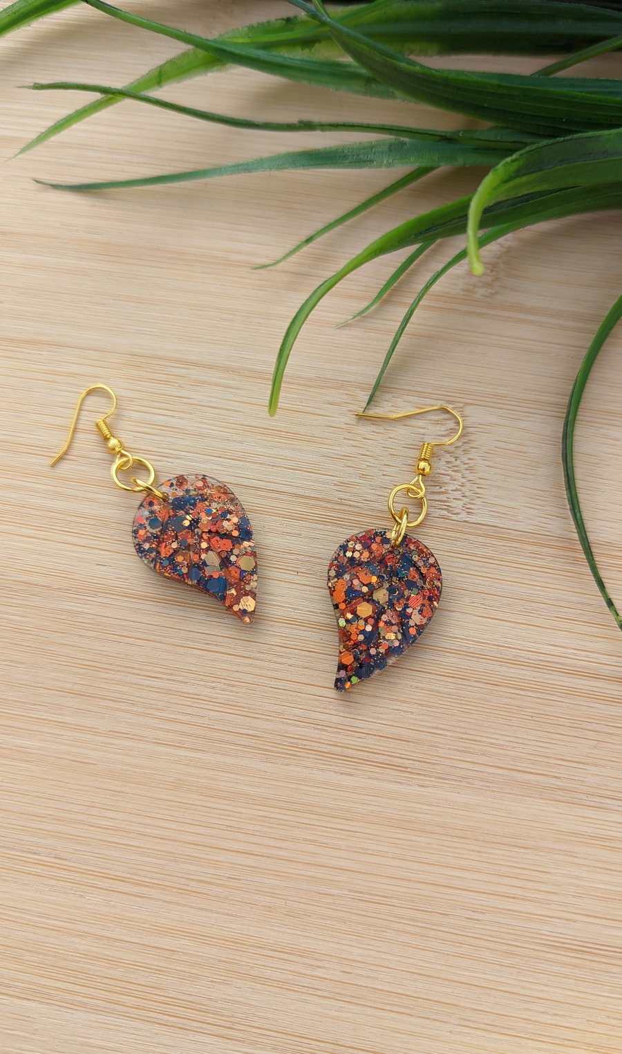 Resin Glitter Leaf Earrings