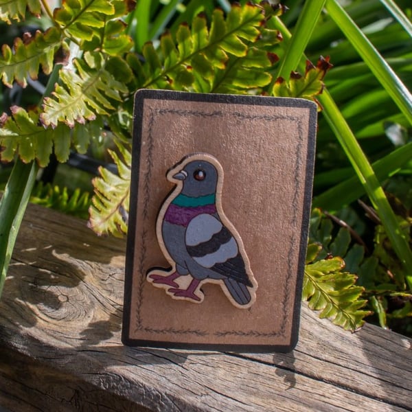 Hand-Painted Wooden Pigeon Pin – Bird Lover Gift