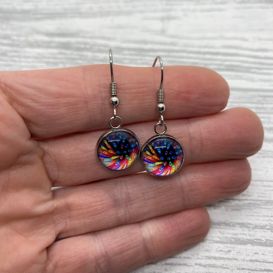 Women’s dangle earrings with colourful print