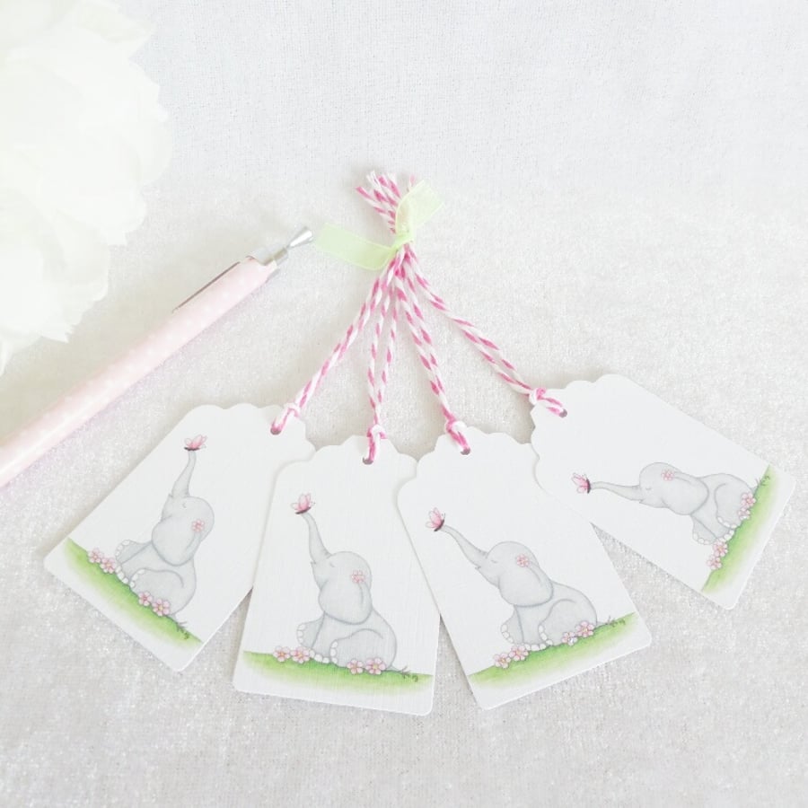 Elephant Flutterby Ellie Gift Tags - set of 4 tags