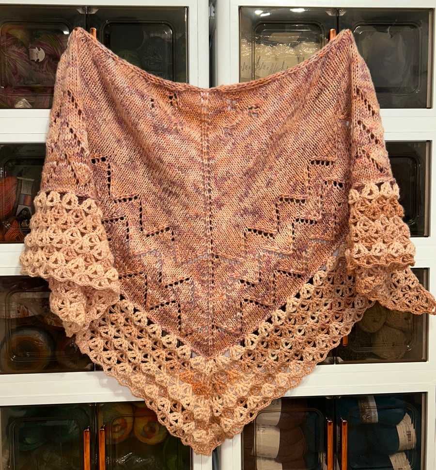 Soft and Fluffy Merino Wool Peaches and Cream Handknitted Lace Shawl