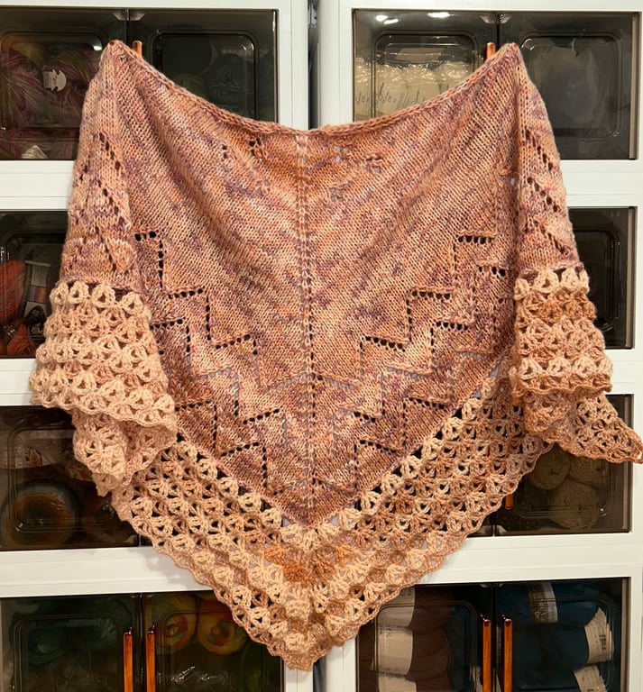 Soft and Fluffy Merino Wool Peaches and Cream Handknitted Lace Shawl