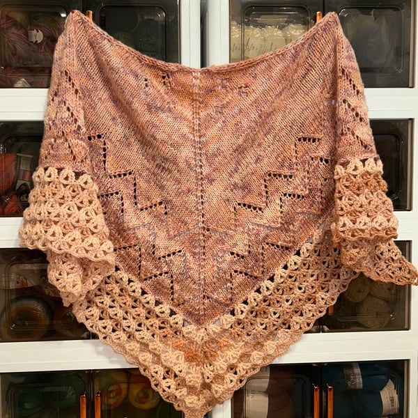 Soft and Fluffy Merino Wool Peaches and Cream Handknitted Lace Shawl