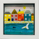 Coastal cottages fused glass picture