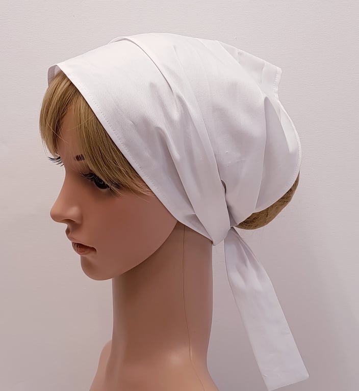 White head scarf, cotton hair cover, wide self tie hair scarf, bandanna