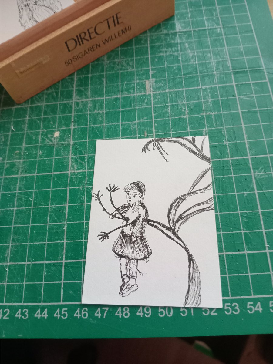 Original pen drawing aceo dark subject figure  impaled  tree