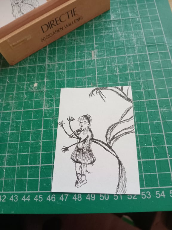 Original pen drawing aceo dark subject figure  impaled  tree