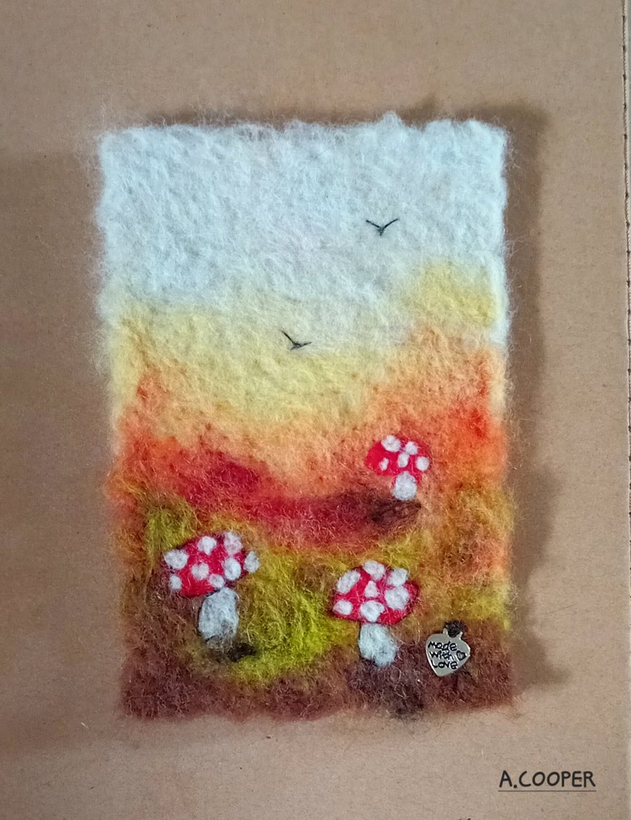AUTUMN MUSHROOMS,Handmade,original,needle felted wool picture 