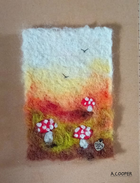 AUTUMN MUSHROOMS,Handmade,original,needle felted wool picture 