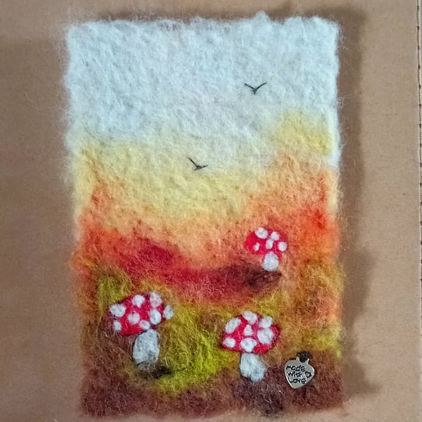 AUTUMN MUSHROOMS,Handmade,original,needle felted wool picture 