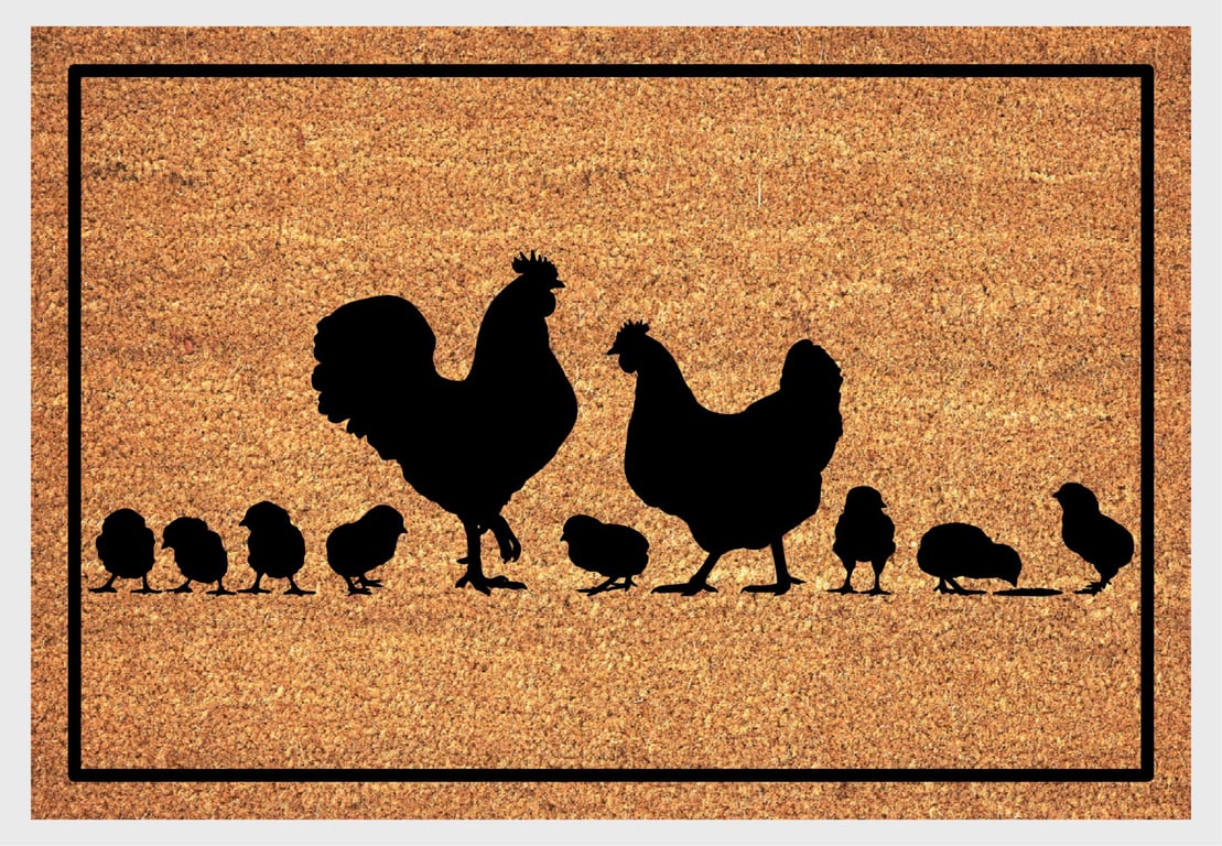 Chicken Family Door Mat - Chicken Welcome Mat - 3 Sizes