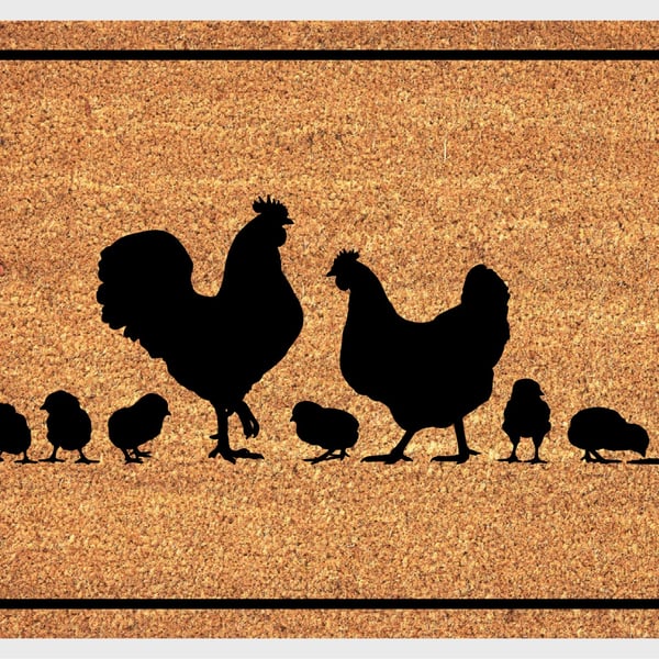 Chicken Family Door Mat - Chicken Welcome Mat - 3 Sizes