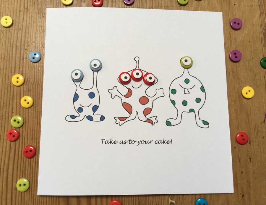Aliens Birthday Card - Martians Birthday Card - Outer Space Birthday Card