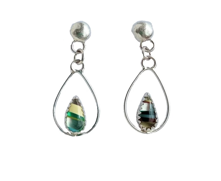 Surfite Earrings Fine & Sterling Silver Teardrop Blue Seaglass Jewellery Gift