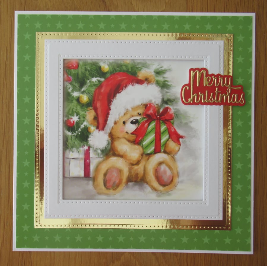 8x8" Teddy Bear by the Tree - Christmas Card
