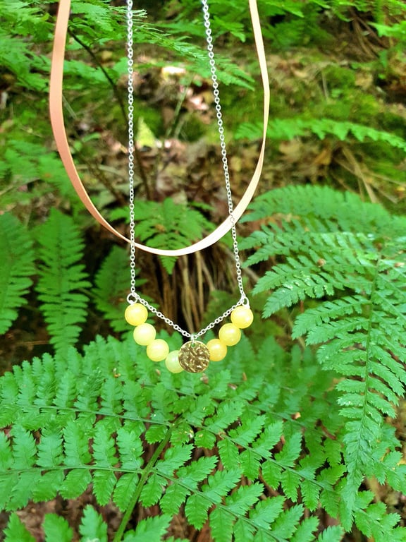 Yellow jade layered faux ribbon necklace 