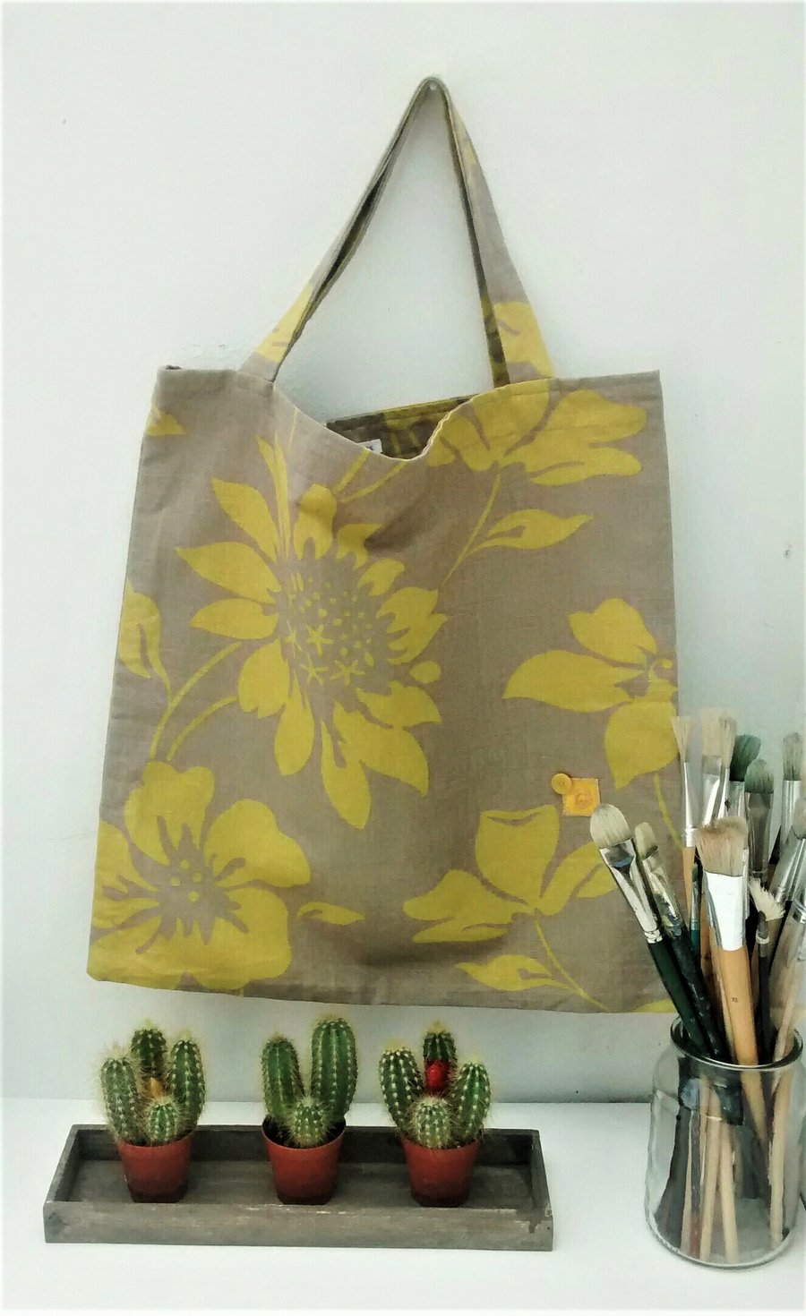 Tote Bag in Mustard Floral Fabric
