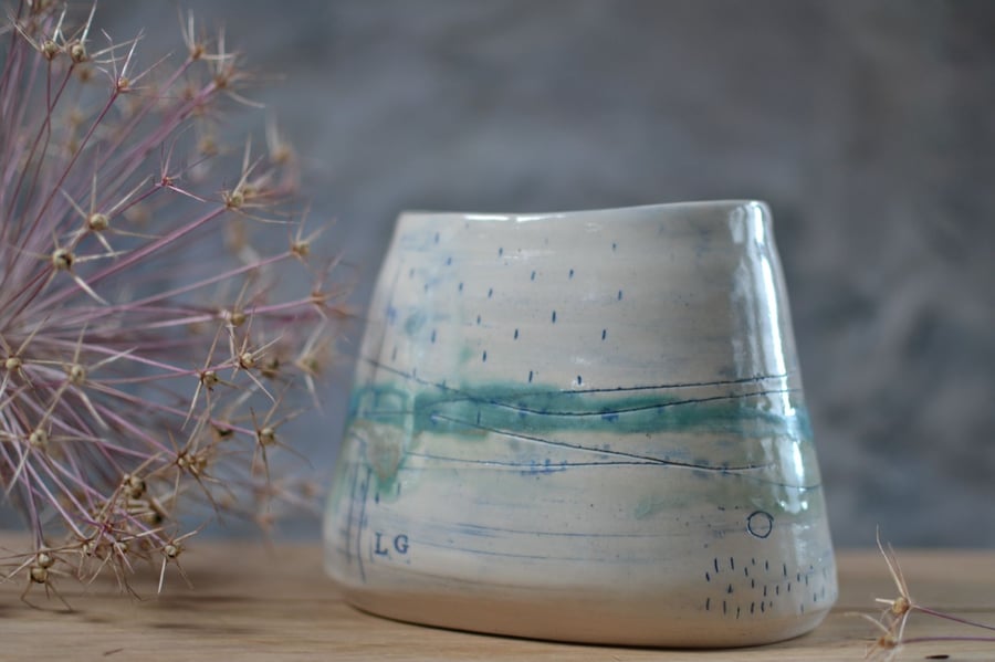 Large oval pot - Seascape, Beautifully glazed in sea tones (1)