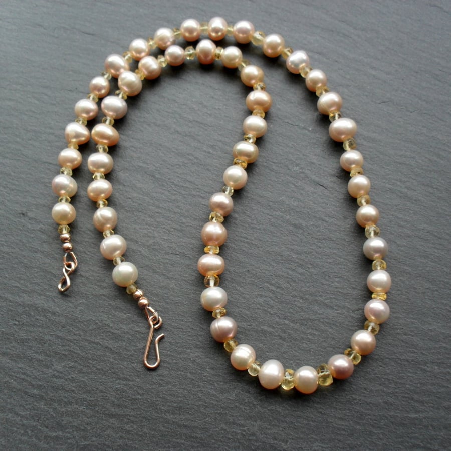 Champagne Freshwater Pearls Citrine Semi Precious Gemstones Gold Filled Necklace