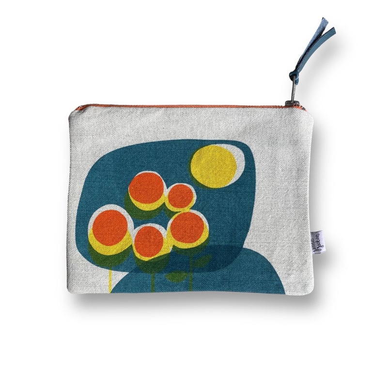 Hand printed zip pouch - Sunflowers