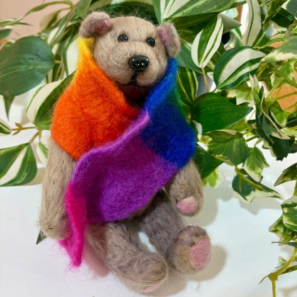 Needle felted rainbow Teddy Bear 