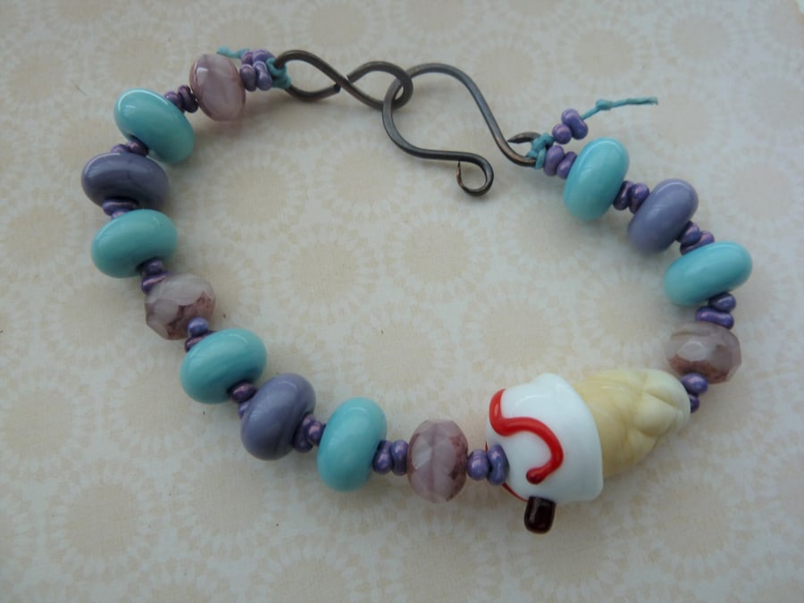 Sale Lampwork ice cream purple and blue bracelet