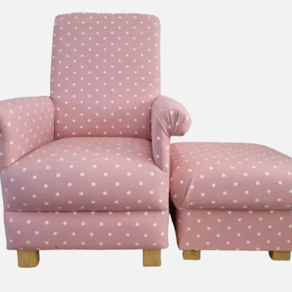 Clarke Dotty Spot Pink Fabric Chair & Footstool Armchair Nursery Polka Dots 