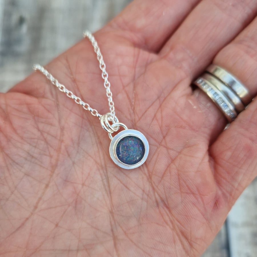 Small Sterling Silver Round Opal Triplet Necklace Pendant