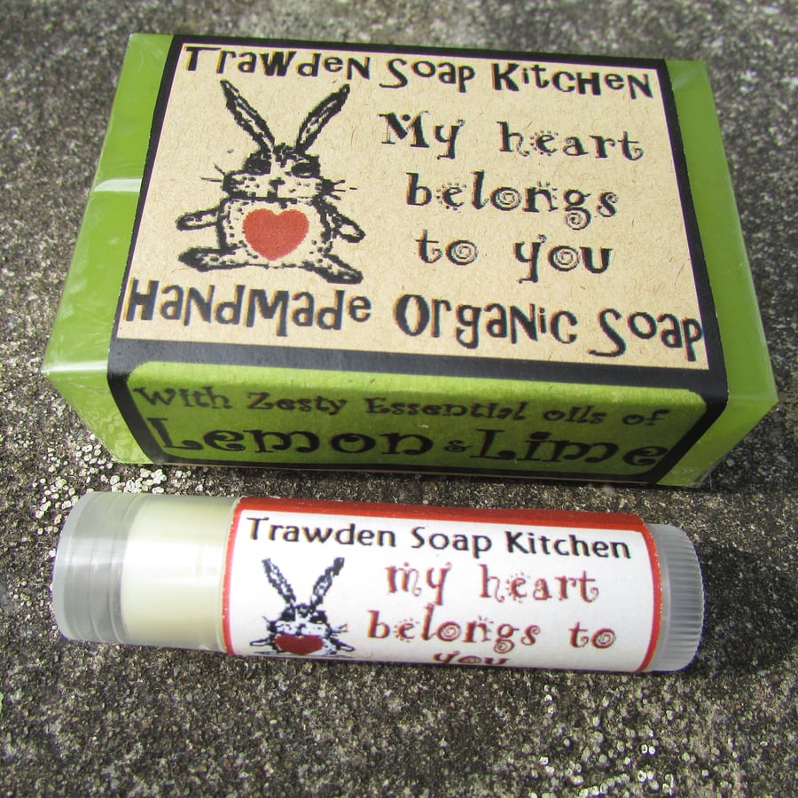 My heart belongs to you, Valentines gift, organic soap and lip balm set