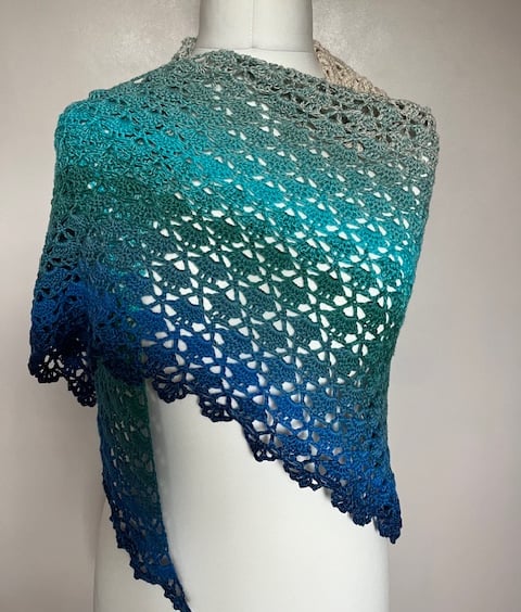 Ladies crochet shawl, teal, green, blue, birthday gift idea, ladies gift
