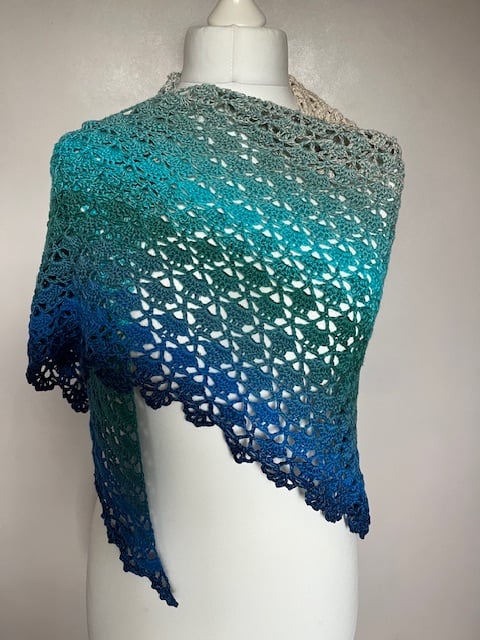 Ladies crochet shawl, teal, green, blue, birthday gift idea, ladies gift