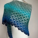 Ladies crochet shawl, teal, green, blue, birthday gift idea, ladies gift